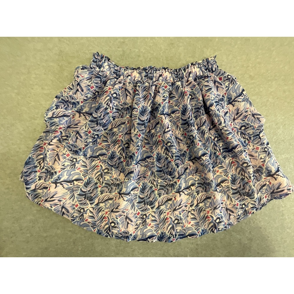 NWT Simply Southern Women's Large Skirt Blue Pink Leaf Print Preppy Beachy